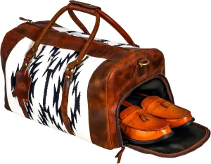 Handmade Premium Duffle Bag leather heavy duty Gym Sports Airplane Overnight Luggage Carry On Unisex Travel woven Rug Bag Wollen Hand Bag Gift for His/Her (RUG DUFFLE BAG MODULE_10)