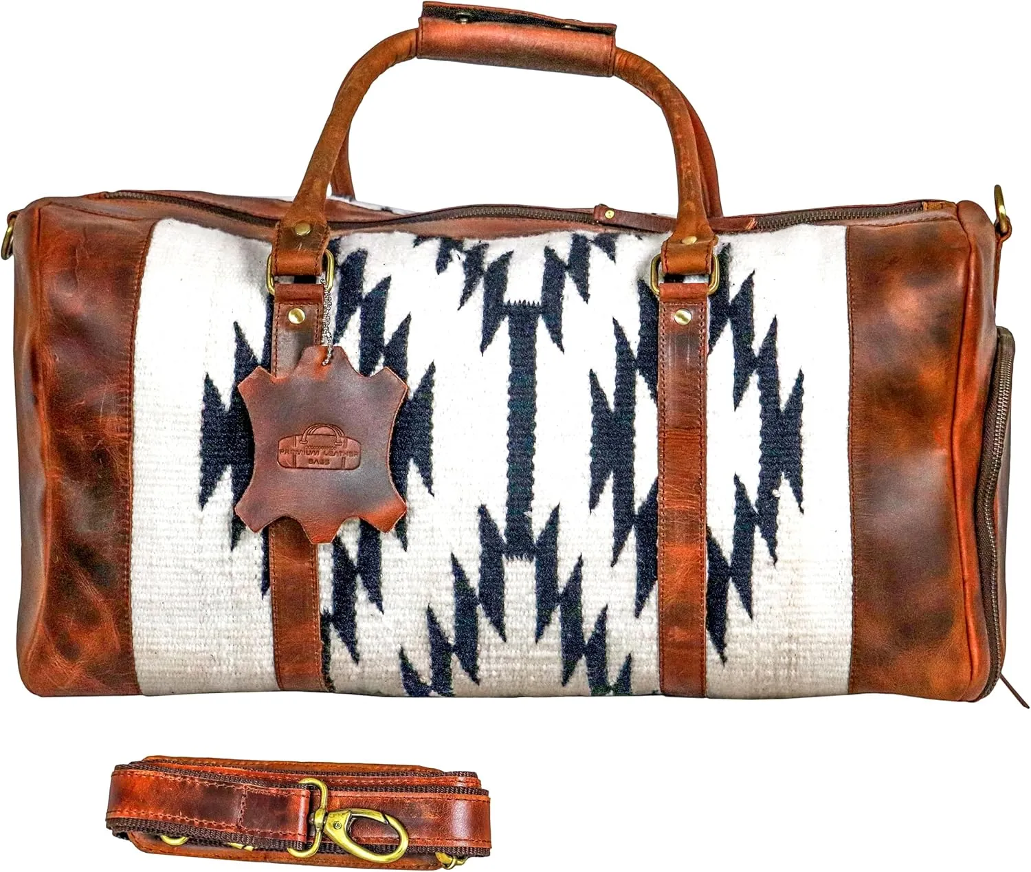 Handmade Premium Duffle Bag leather heavy duty Gym Sports Airplane Overnight Luggage Carry On Unisex Travel woven Rug Bag Wollen Hand Bag Gift for His/Her (RUG DUFFLE BAG MODULE_10)