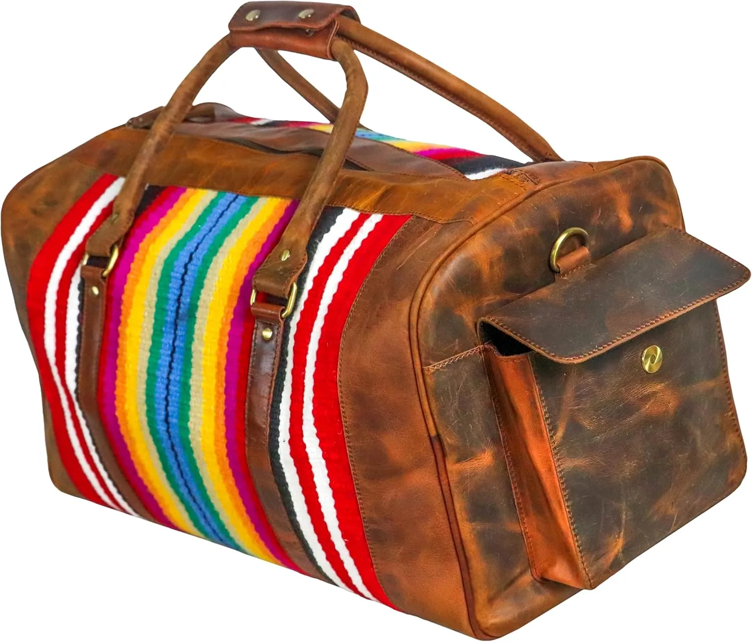 Handmade Premium Duffle Bag leather heavy duty Gym Sports Airplane Overnight Luggage Carry On Unisex Travel woven Rug Bag Wollen Hand Bag Gift for His/Her (RUG DUFFLE BAG STYLE_01)