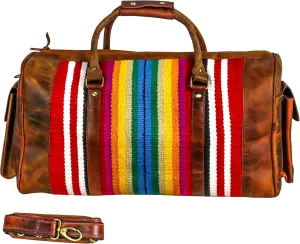 Handmade Premium Duffle Bag leather heavy duty Gym Sports Airplane Overnight Luggage Carry On Unisex Travel woven Rug Bag Wollen Hand Bag Gift for His/Her (RUG DUFFLE BAG STYLE_01)