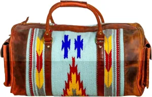 Handmade Premium Duffle Bag leather heavy duty Gym Sports Airplane Overnight Luggage Carry On Unisex Travel woven Rug Bag Wollen Hand Bag Gift for His/Her_06