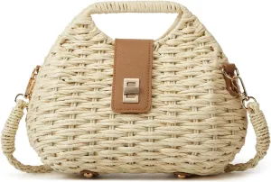 Handmade Straw Woven Bag Beach Clutch Purses Women Vacation Shell Shoulder Crossbody Summer Dumpling Handbag Basket Tote