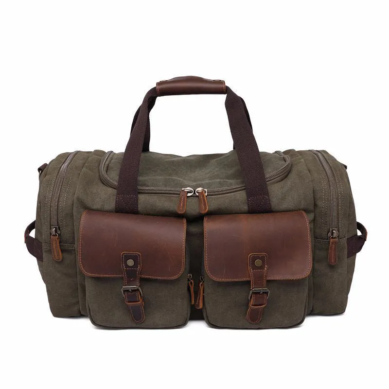 Handmade Vintage Canvas Leather Travel Duffel Bag