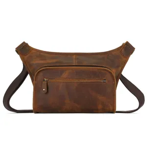 Handmade Vintage Crossbody Zipper Crazy Horse Leather Unisex Chest Bag