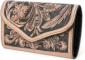 Handmade Western Leather Wallet for Women | Hand-Tooled RFID Blocking Long Wallet | Vintage Cowhide Clutch, Large Capacity Card Holder & Phone Case