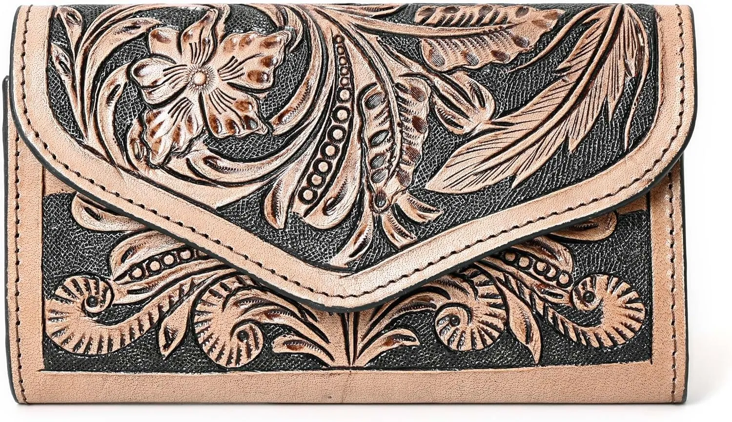 Handmade Western Leather Wallet for Women | Hand-Tooled RFID Blocking Long Wallet | Vintage Cowhide Clutch, Large Capacity Card Holder & Phone Case