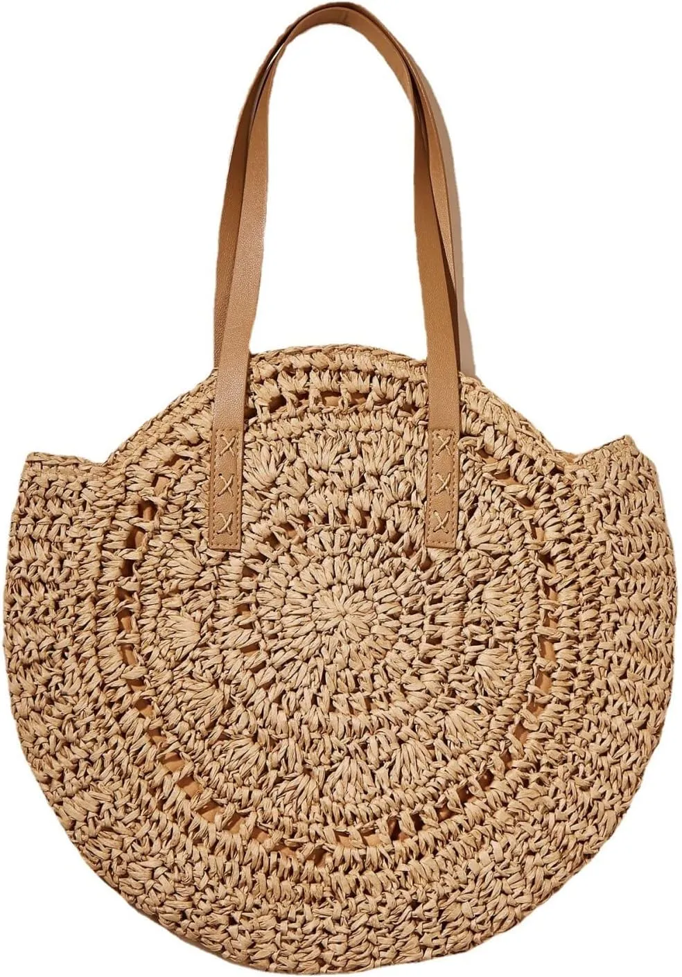 Handwoven Straw Bag for Women Summer Beach Straw Shoulder Bags Round Tote Large Handbags Purses