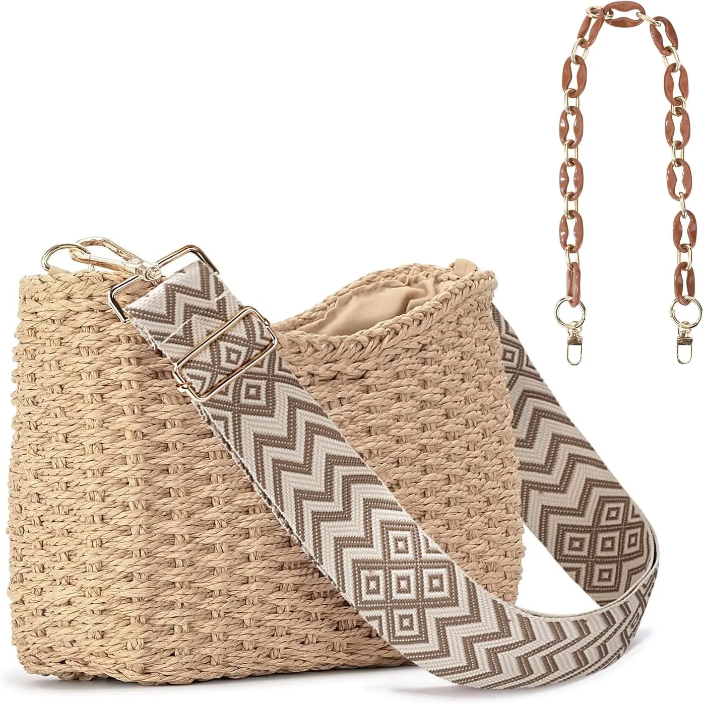 Handwoven Straw Purses for Women - Boho Crossbody Bag with Adjustable Strap - Summer Beach Shoulder Purse