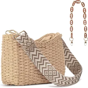 Handwoven Straw Purses for Women - Boho Crossbody Bag with Adjustable Strap - Summer Beach Shoulder Purse