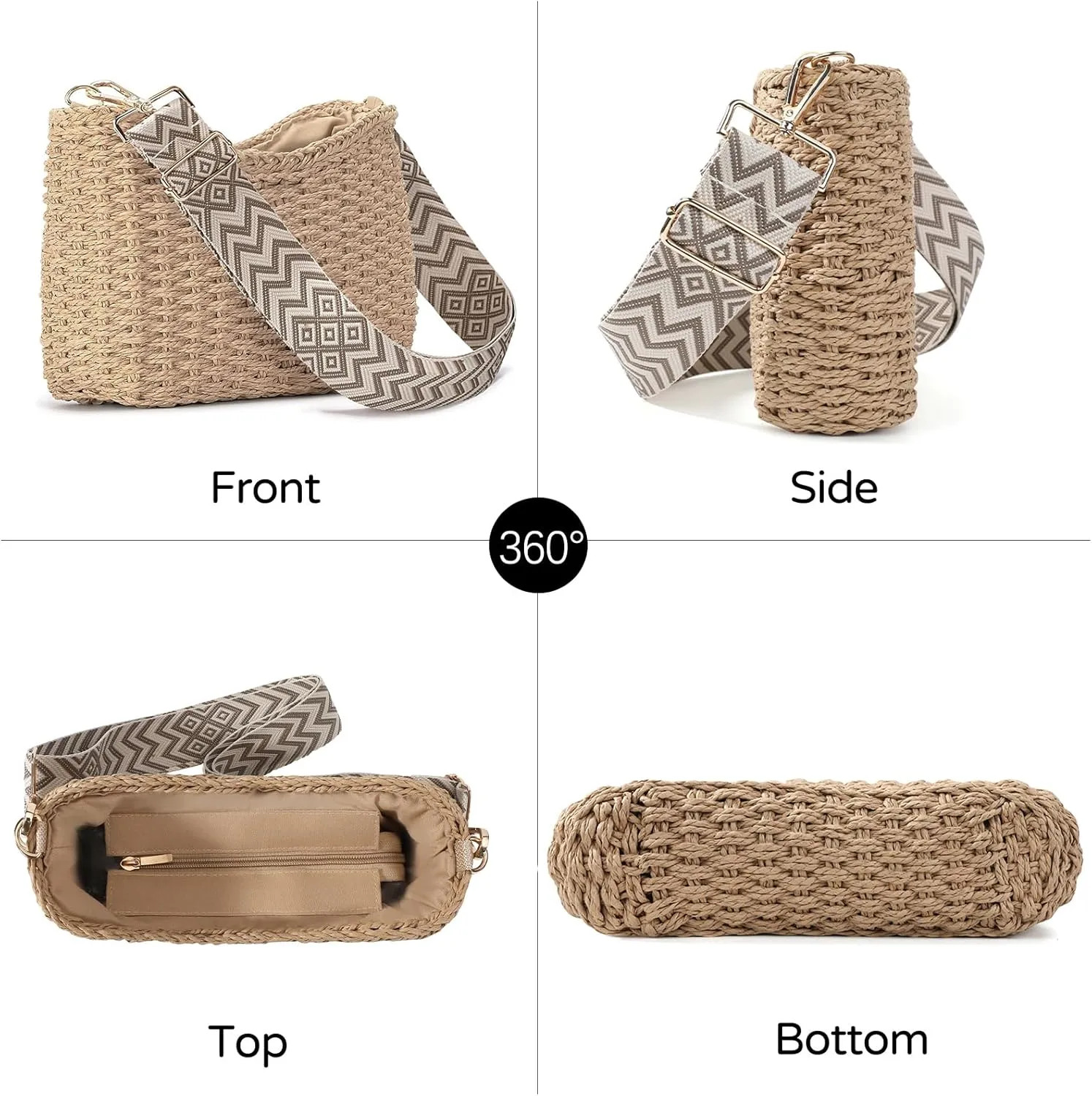 Handwoven Straw Purses for Women - Boho Crossbody Bag with Adjustable Strap - Summer Beach Shoulder Purse