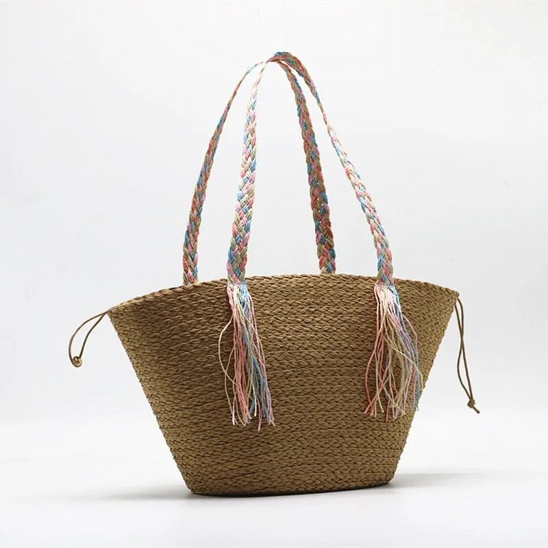 Hanni Pastel Braids Handle Straw Tote Bags - 2 Colors