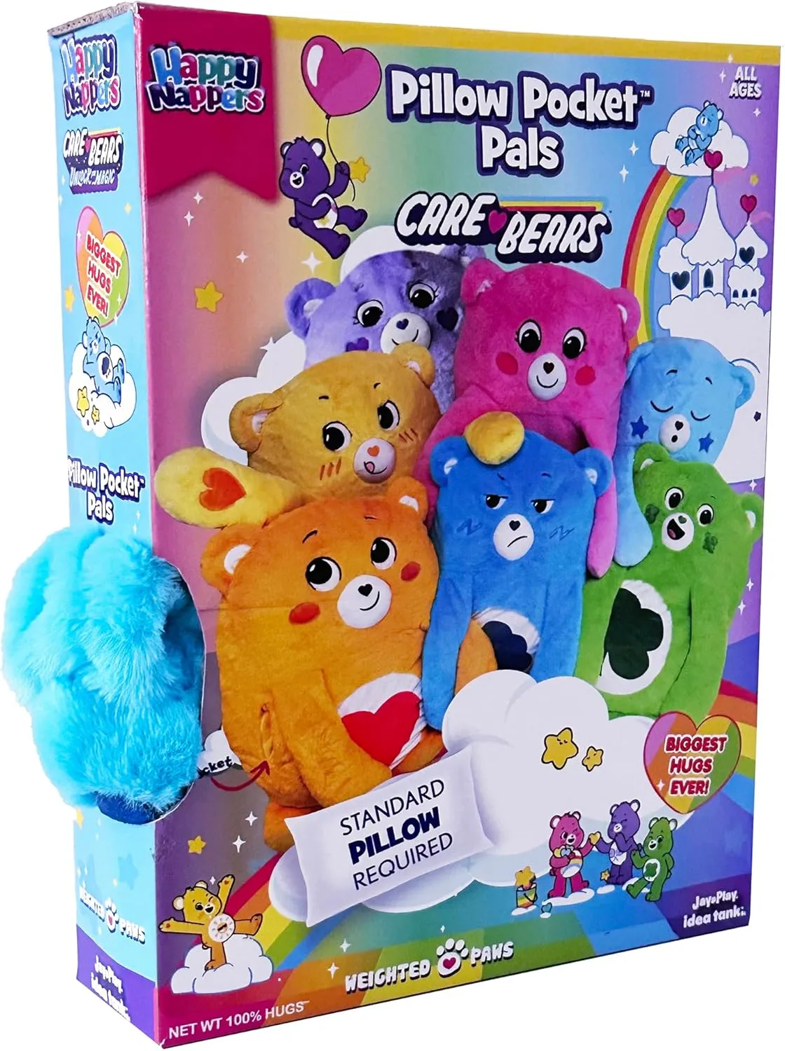 Happy Nappers: Care Bears Pillow Pocket Pal - Grumpy Bear - Plush Character Pillow Case, Animal Cover w/Weighted Paws, Soft Huggable Companion, Kids