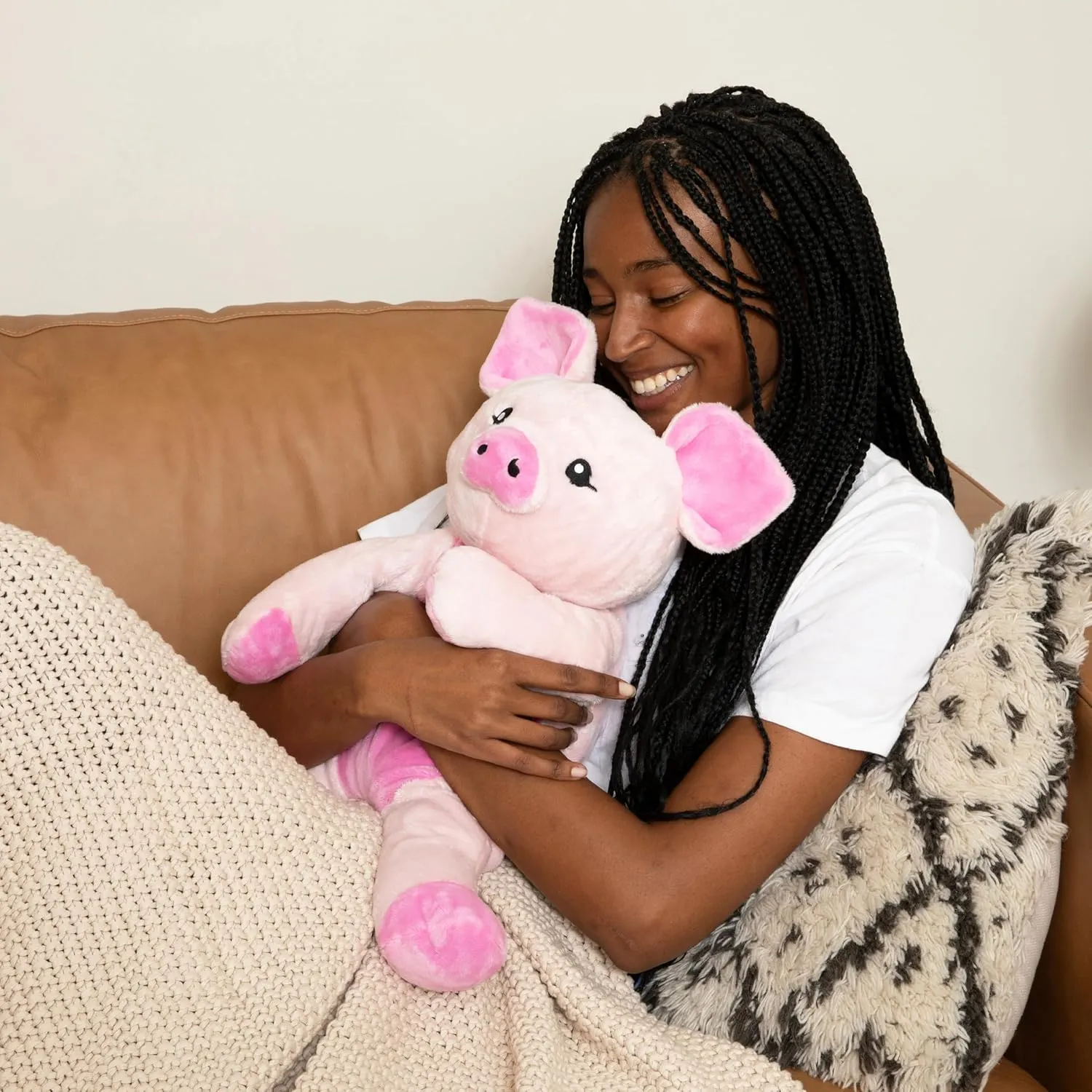 Harper The Pig 4.5 lb Heavy Cute Weighted Comfort Plush Large Unscented Self Care Stuffed Animal for All Ages - Kids, Teens and Adults