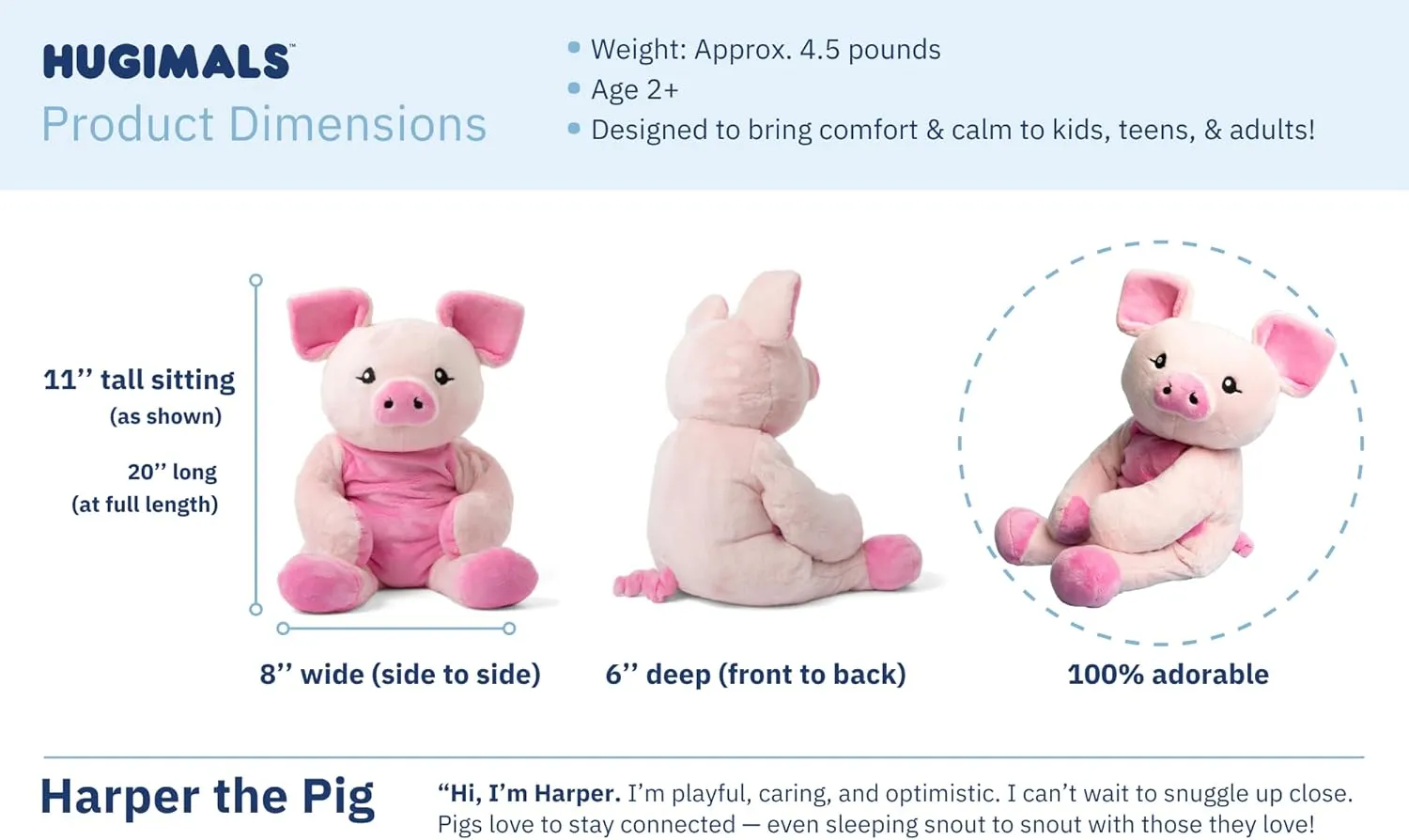 Harper The Pig 4.5 lb Heavy Cute Weighted Comfort Plush Large Unscented Self Care Stuffed Animal for All Ages - Kids, Teens and Adults