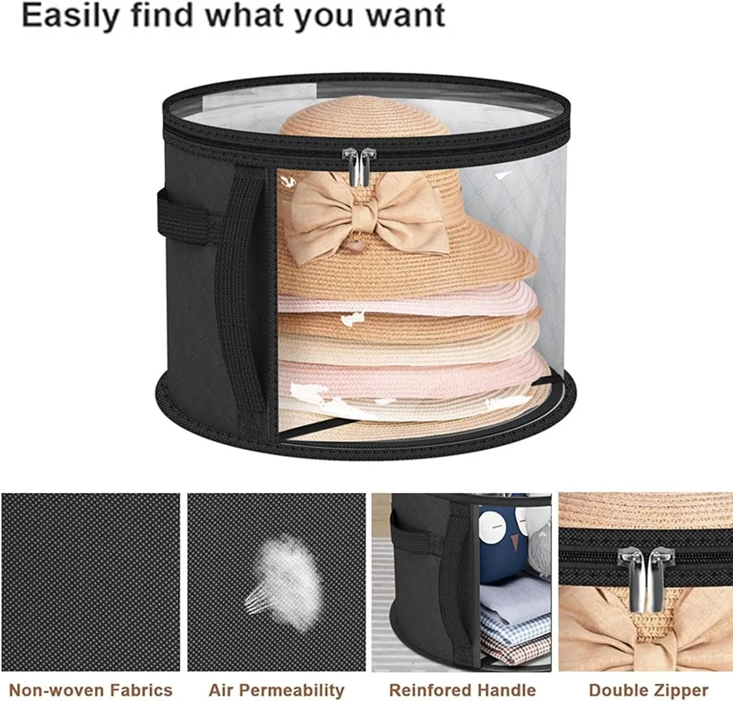 Hat Storage Organizer Stackable Round Brim Hat Holder Storage Bag for Hats