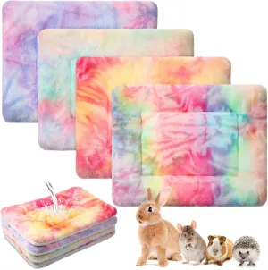 Haull 4 Pcs Waterproof Guinea Pig Bedding Winter Guinea Pig Plush Cage Liners Soft Dog Cat Bed Mat Reversible Cozy Animal Pee Pad Hamster Bed Mat Washable for Bunny(Tie Dyed,13 x 10 Inch)