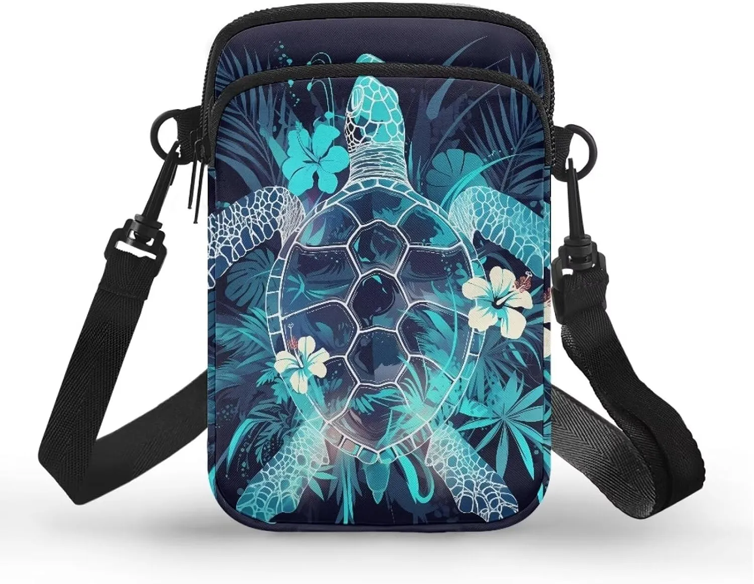 Hawaiian Tribal Small Crossbody Bags for Women Cell Phone Bag Purse, Sea Turtle Zipper Sling Purses Shoulder Bag