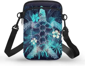 Hawaiian Tribal Small Crossbody Bags for Women Cell Phone Bag Purse, Sea Turtle Zipper Sling Purses Shoulder Bag