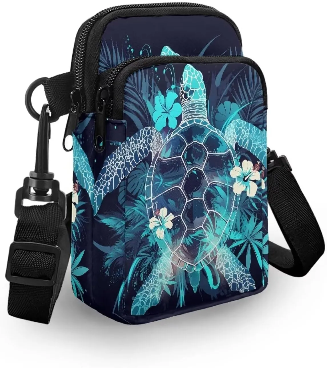 Hawaiian Tribal Small Crossbody Bags for Women Cell Phone Bag Purse, Sea Turtle Zipper Sling Purses Shoulder Bag