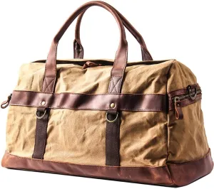 HBJWOV Waterproof Waxed Canvas Leather Men Travel Bag Hand Luggage Bag Carry on Large Tote Vintage Men Duffle