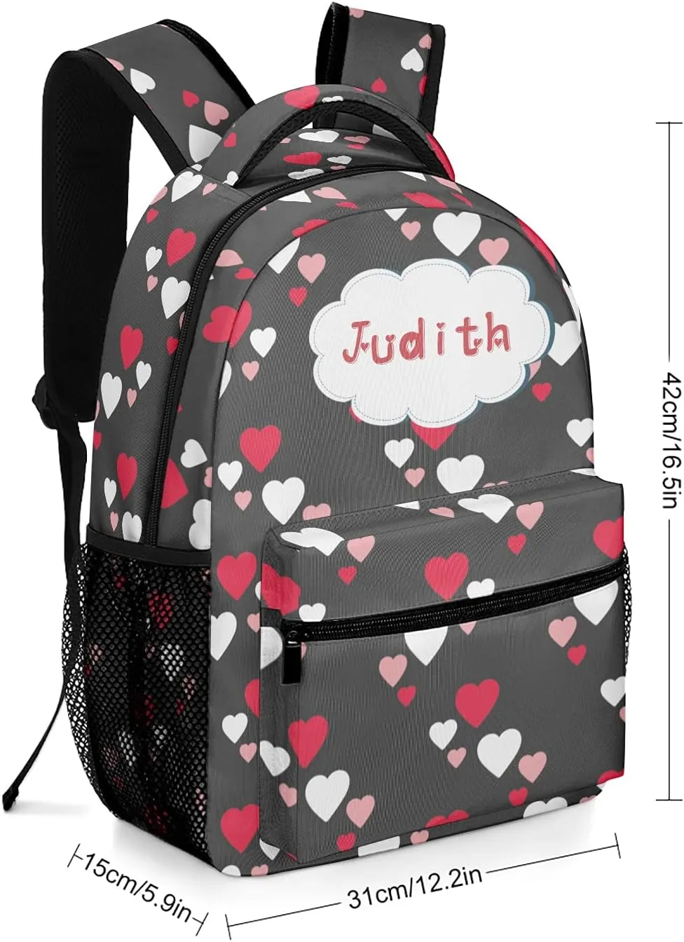 Hearts Pattern Custom Kids Backpack, Personalized Student School Bags for Boys & Girls, Bookbags with Adjustable Strapfor Travel