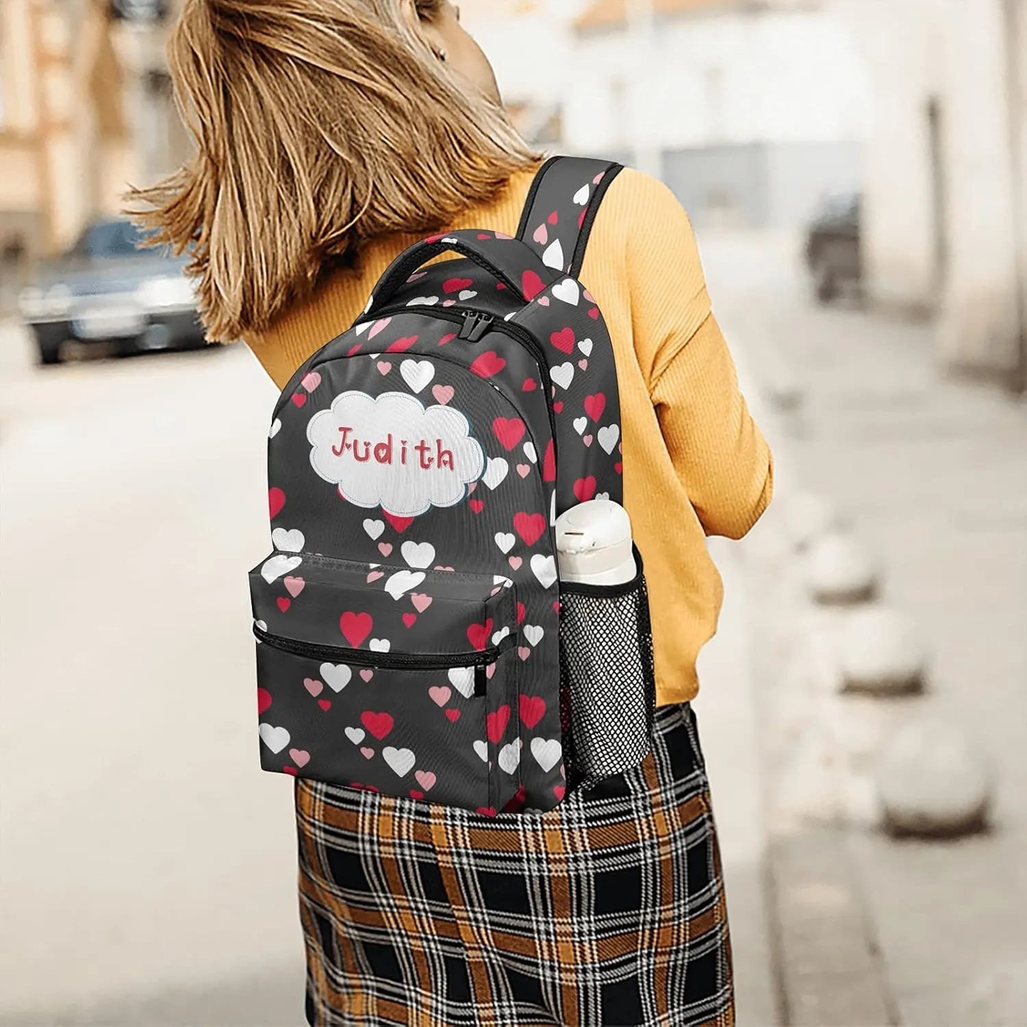 Hearts Pattern Custom Kids Backpack, Personalized Student School Bags for Boys & Girls, Bookbags with Adjustable Strapfor Travel