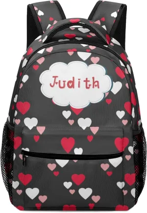 Hearts Pattern Custom Kids Backpack, Personalized Student School Bags for Boys & Girls, Bookbags with Adjustable Strapfor Travel