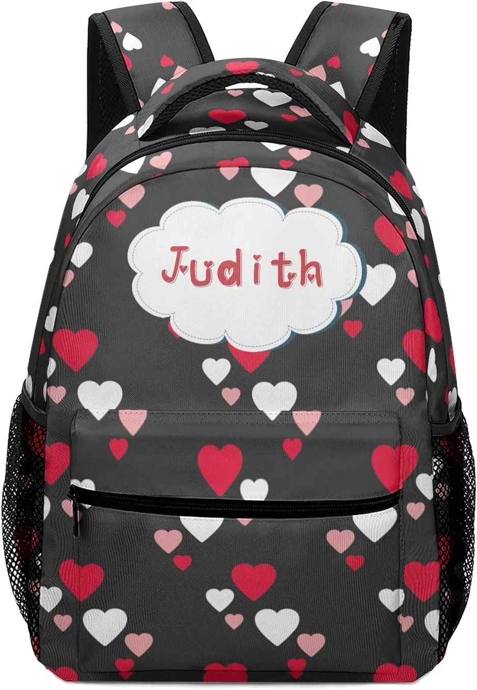 Hearts Pattern Custom Kids Backpack, Personalized Student School Bags for Boys & Girls, Bookbags with Adjustable Strapfor Travel