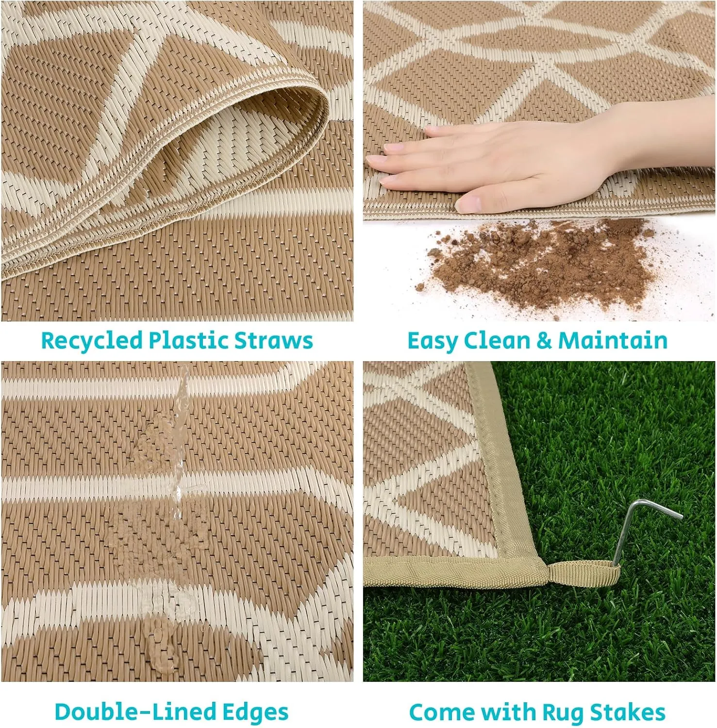 HEBE Outdoor Rug 5'x8' for Patios Clearance Waterproof Patio Mat Plastic Straw Rug Reversible RV Camping Tent Rug Outside Indoor Outdoor Area Rugs for RV,Deck,Beach,Balcony,Camper