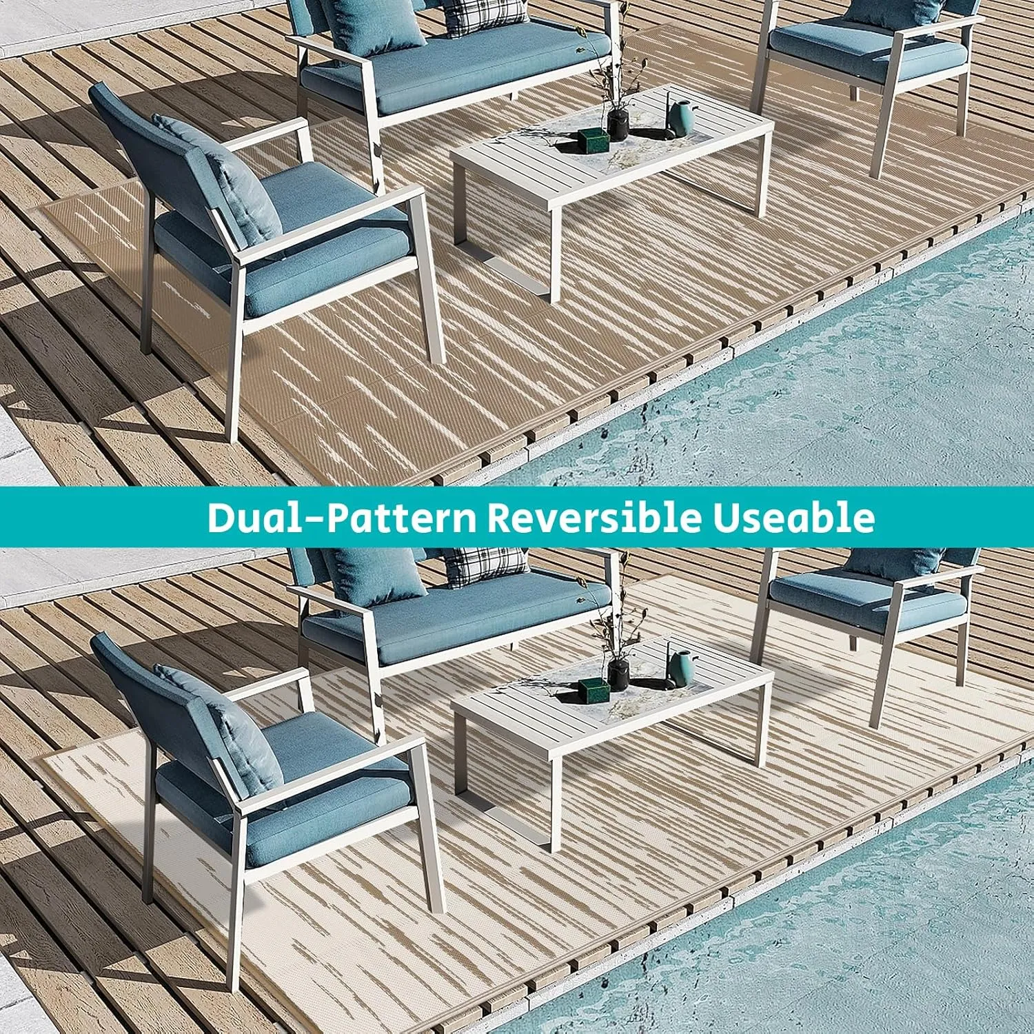 HEBE Outdoor Rug 5'x8' for Patios Clearance Waterproof Patio Mat Plastic Straw Rug Reversible RV Camping Tent Rug Outside Indoor Outdoor Area Rugs for RV,Deck,Beach,Balcony,Camper