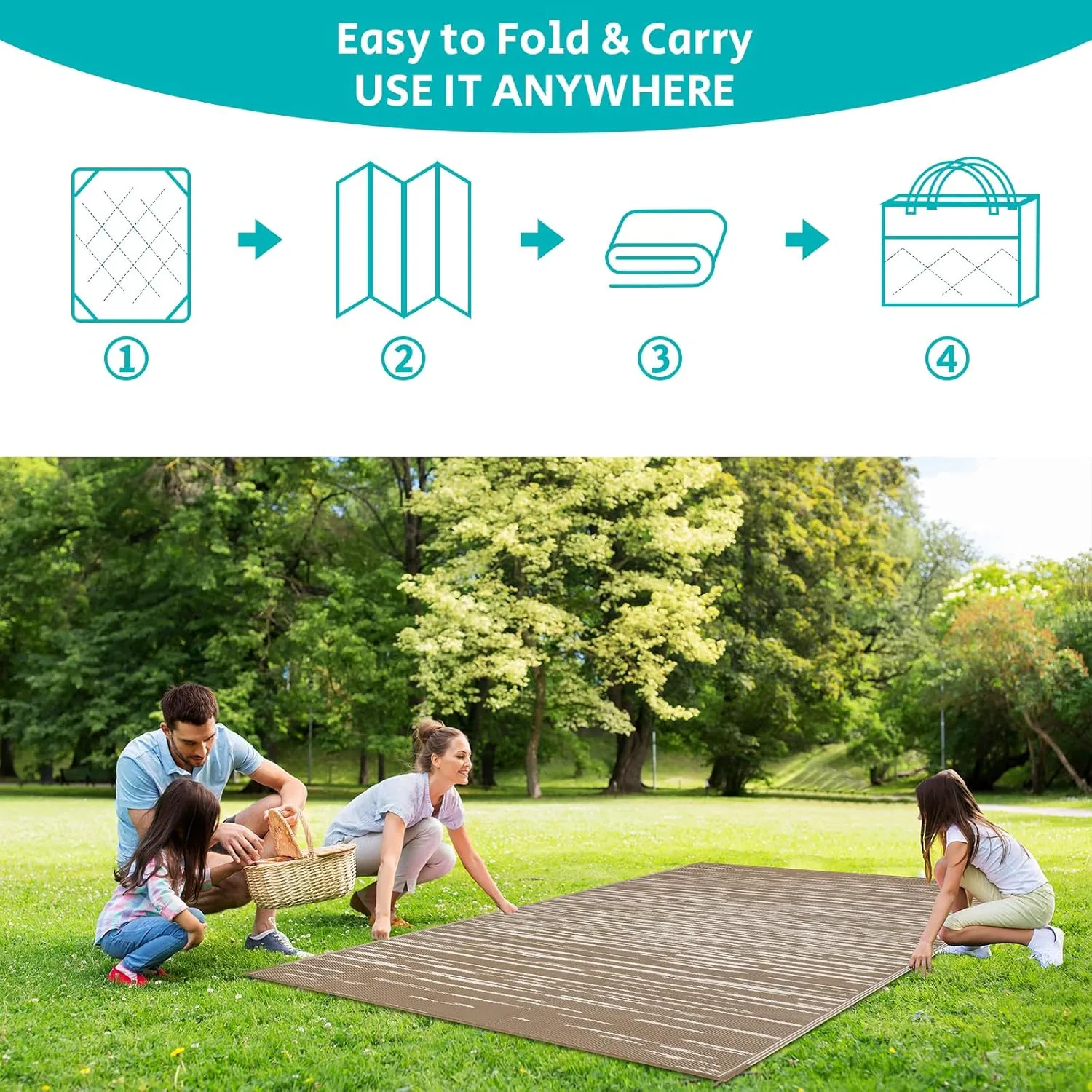 HEBE Outdoor Rug 5'x8' for Patios Clearance Waterproof Patio Mat Plastic Straw Rug Reversible RV Camping Tent Rug Outside Indoor Outdoor Area Rugs for RV,Deck,Beach,Balcony,Camper