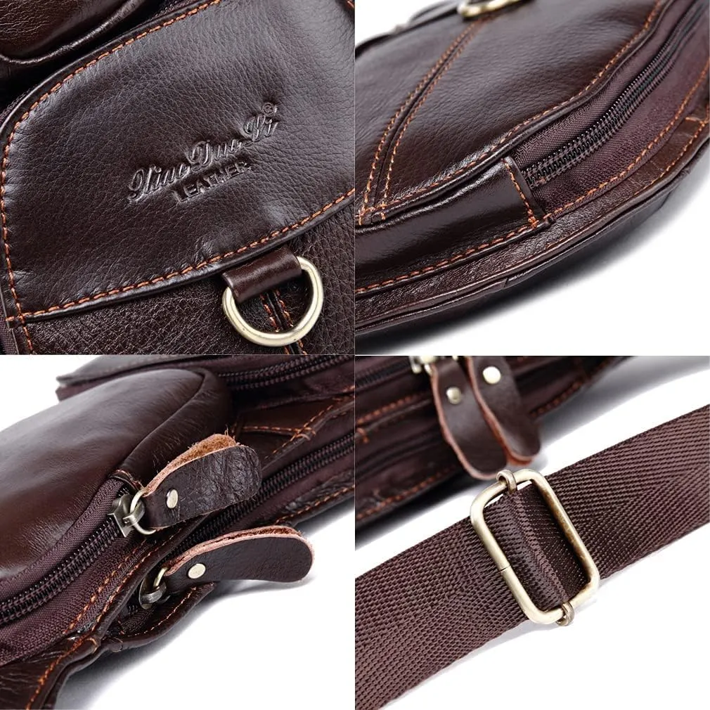Hebetag Leather Sling Bag Crossbody Backpack for Men Women Travel Outdoor Camping
