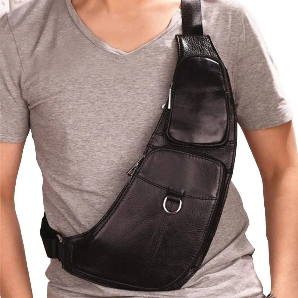 Hebetag Leather Sling Bag Crossbody Backpack for Men Women Travel Outdoor Camping