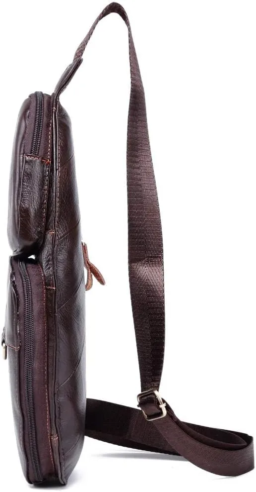 Hebetag Leather Sling Bag Crossbody Backpack for Men Women Travel Outdoor Camping