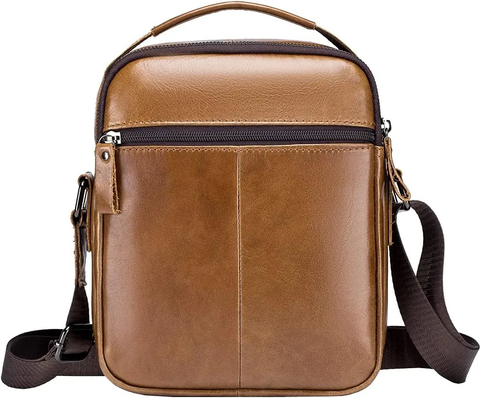 Hebetag Small Leather Shoulder Bag Crossbody Pack for Men Outdoor Travel Business