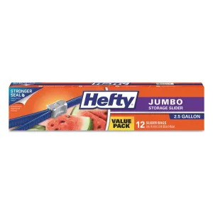 Hefty® Slider Food Storage Bags, Jumbo, 14.38" x 9", Clear, 12 Bags/Box, 9 Boxes/Carton