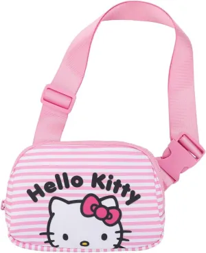 Hello Kitty Character Face 7.75" Pink & White Striped Fanny Pack Sling Bag
