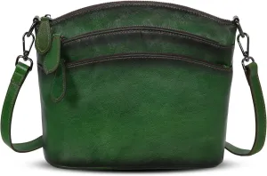 HESHE Crossbody Bags for Women Genuine Leather Purses with Multi-Pockets Vintage Ladies Small Shoulder Satchel Bag