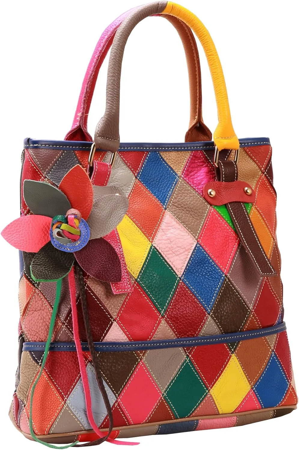 HESHE Genuine Leather Handbags Colorful Purses for Women Crossbody Bag Multi-color Tote Purse Designer Hobo Shoulder Bag