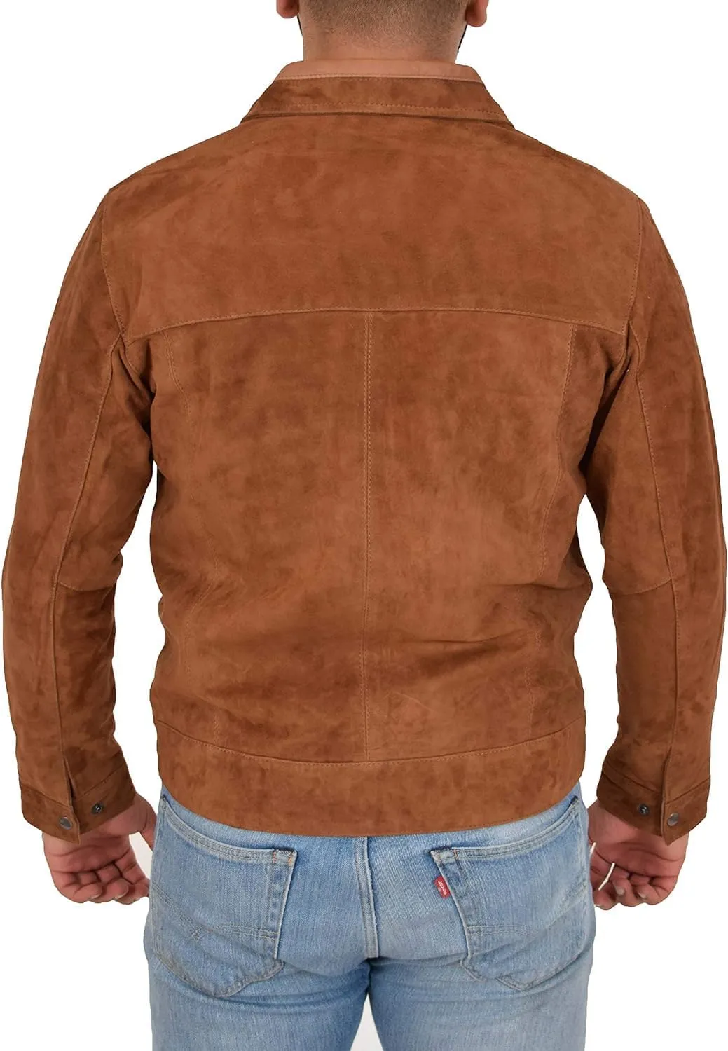 HIDE & SEEK Men’s Classic Shirt Collar Design Timeless Elegance Style Suede Leather Jacket