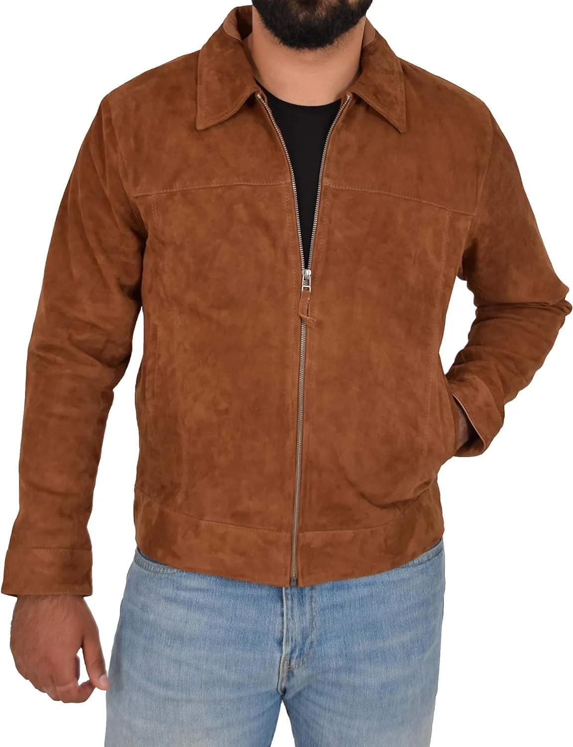HIDE & SEEK Men’s Classic Shirt Collar Design Timeless Elegance Style Suede Leather Jacket