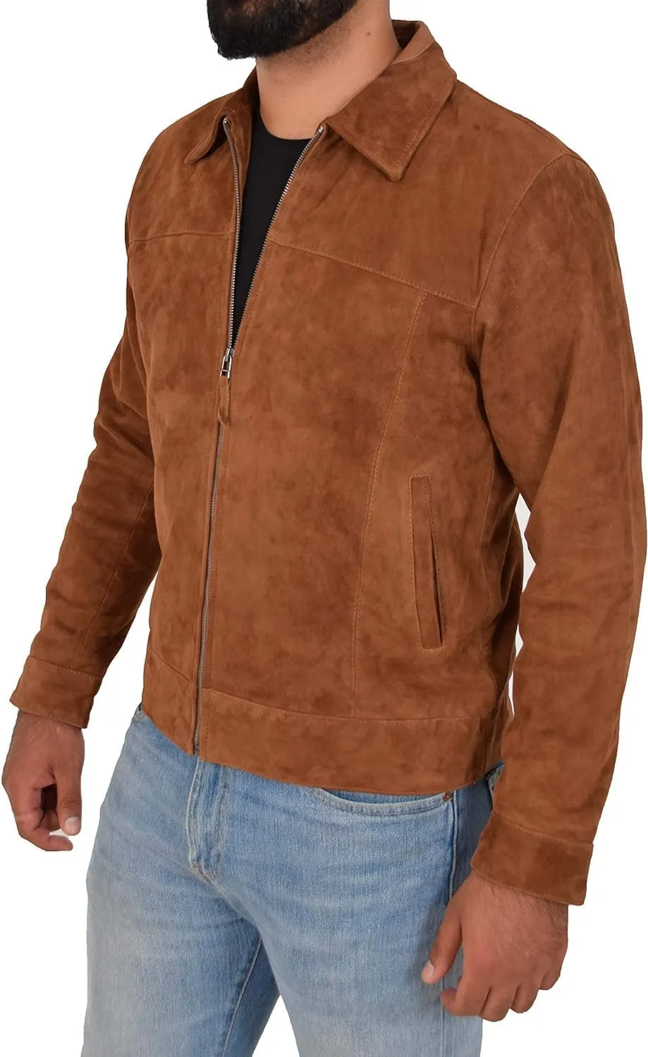 HIDE & SEEK Men’s Classic Shirt Collar Design Timeless Elegance Style Suede Leather Jacket