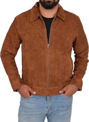 HIDE & SEEK Men’s Classic Shirt Collar Design Timeless Elegance Style Suede Leather Jacket