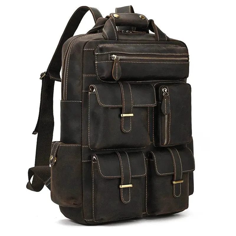 High Capacity Leather Backpack Luxury Design Men’s Travel Bag