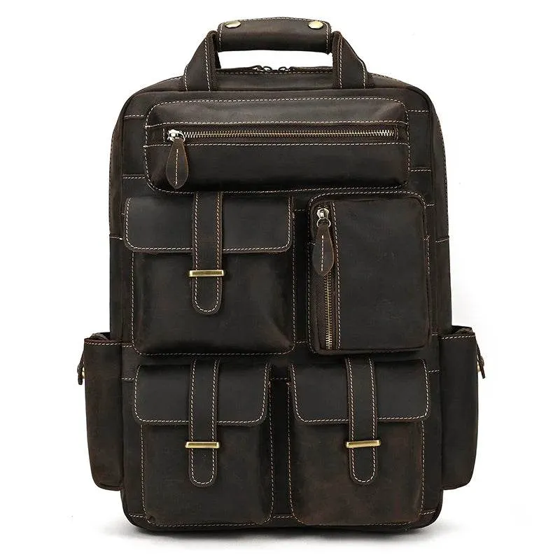 High Capacity Leather Backpack Luxury Design Men’s Travel Bag