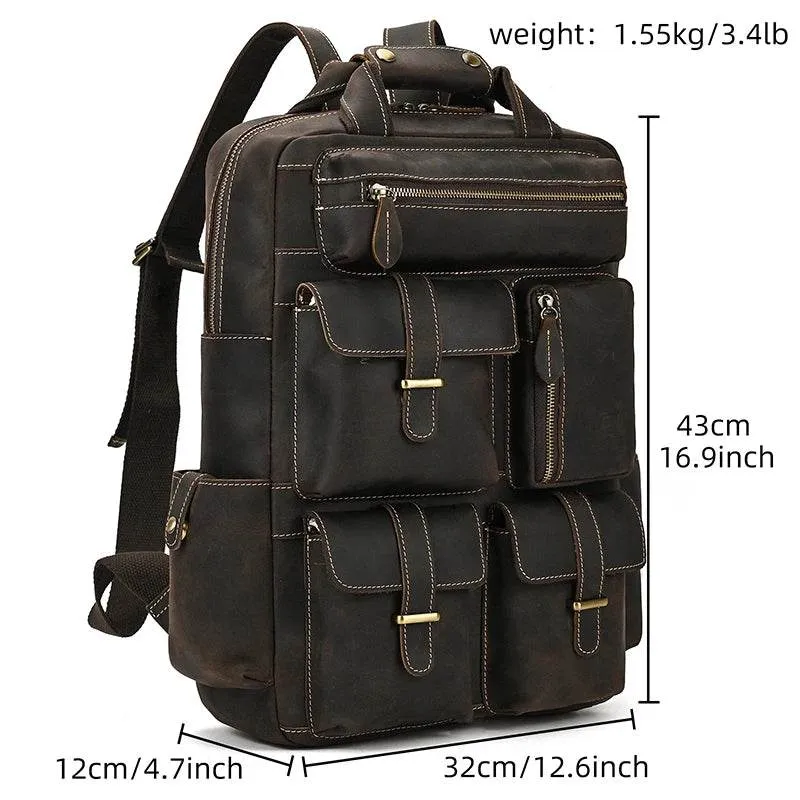High Capacity Leather Backpack Luxury Design Men’s Travel Bag
