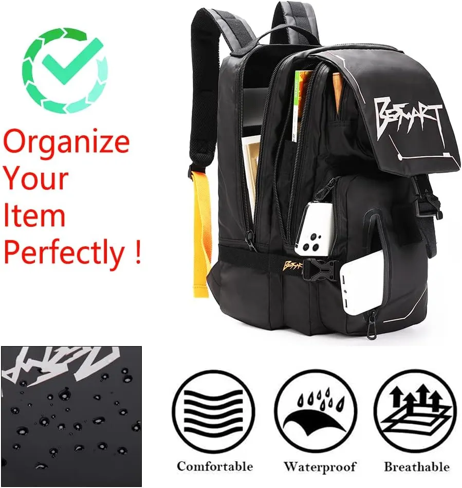 Hiking Outdoor Travel Backpack with Design, Water-Resistant Laptop Daypack Book Bag with Multi-Layer for Men & Woman (Black)