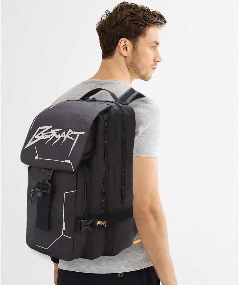 Hiking Outdoor Travel Backpack with Design, Water-Resistant Laptop Daypack Book Bag with Multi-Layer for Men & Woman (Black)