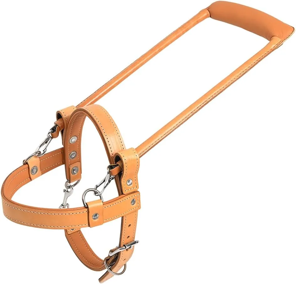 HILASON Thick Fleece/Padded Genuine Leather Guide Dog Harness with Handle U-P-