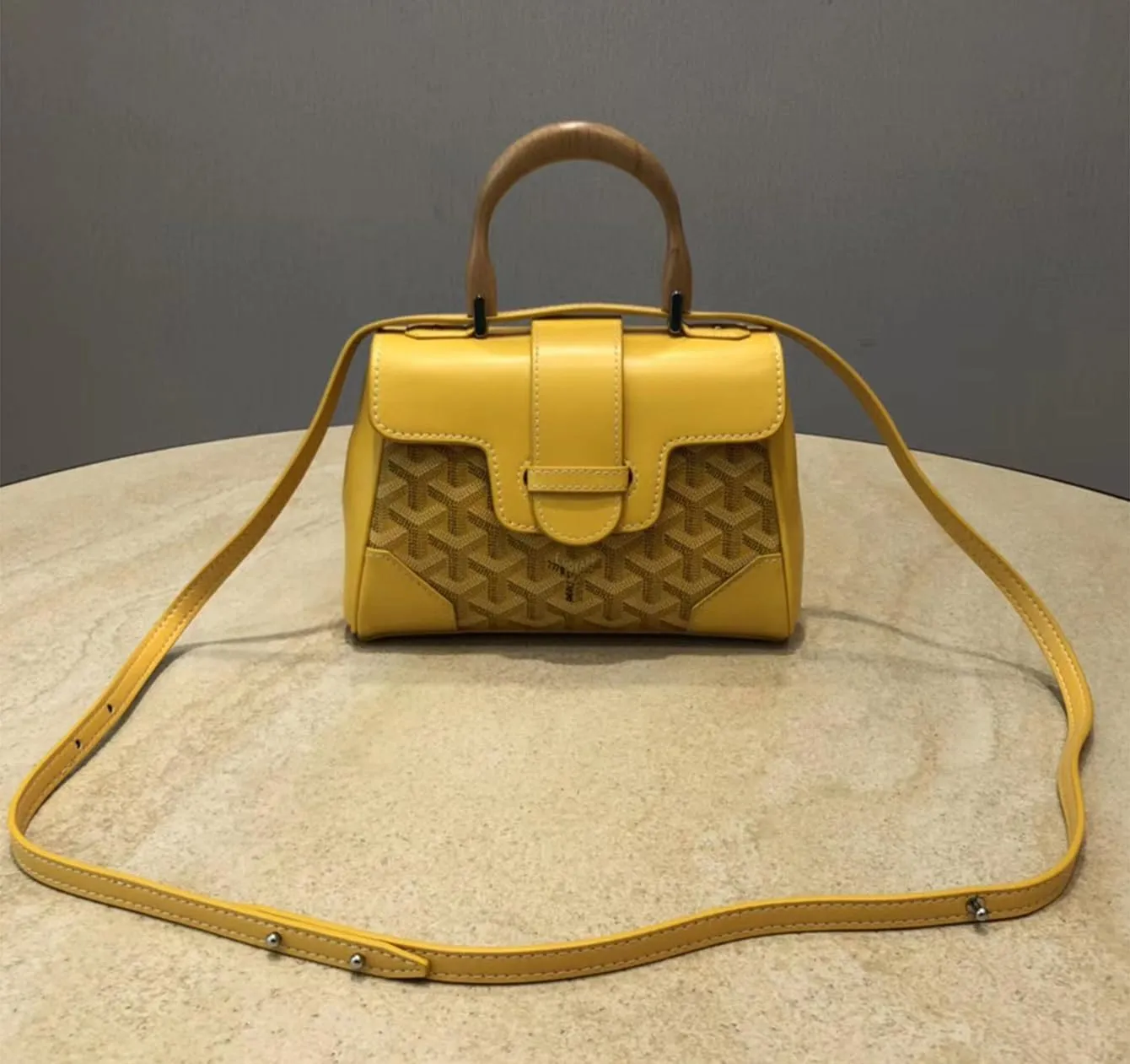 HIONRE Genuine Cowhide Leather Tote Bag For Women Crossbody Bags Satchel Wood Top-Handle Bag Gift for Lady